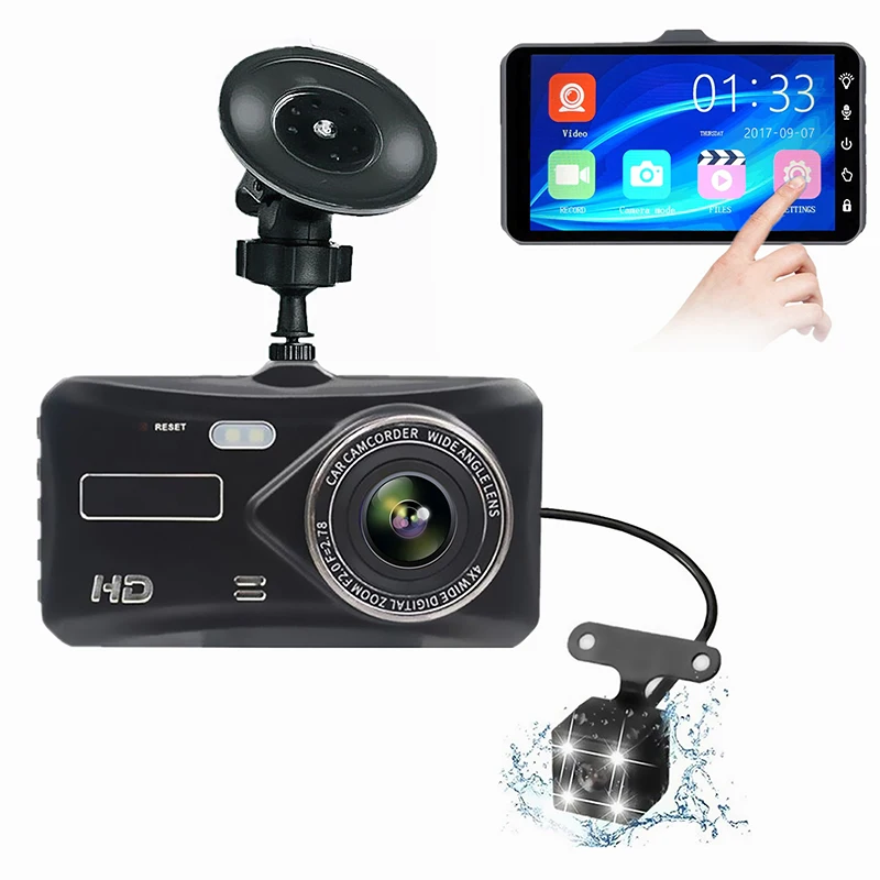 Видеорегистратор с разрешением Full HD 1080 P 4 дюйма Экран ips автомобиль dvr Камера Передний+ задний Ночное видение видео Регистраторы g-сенсор режим парковки WDR(широкий динамический диапазон