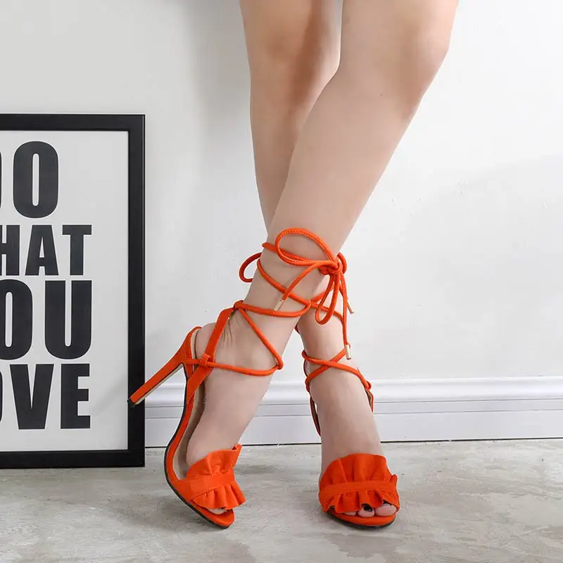 Brown Orange Women Sandals 2017 Summer High Heels Shoes Gladiator Cross Strap Fashion Thin Sapato Feminino | Обувь