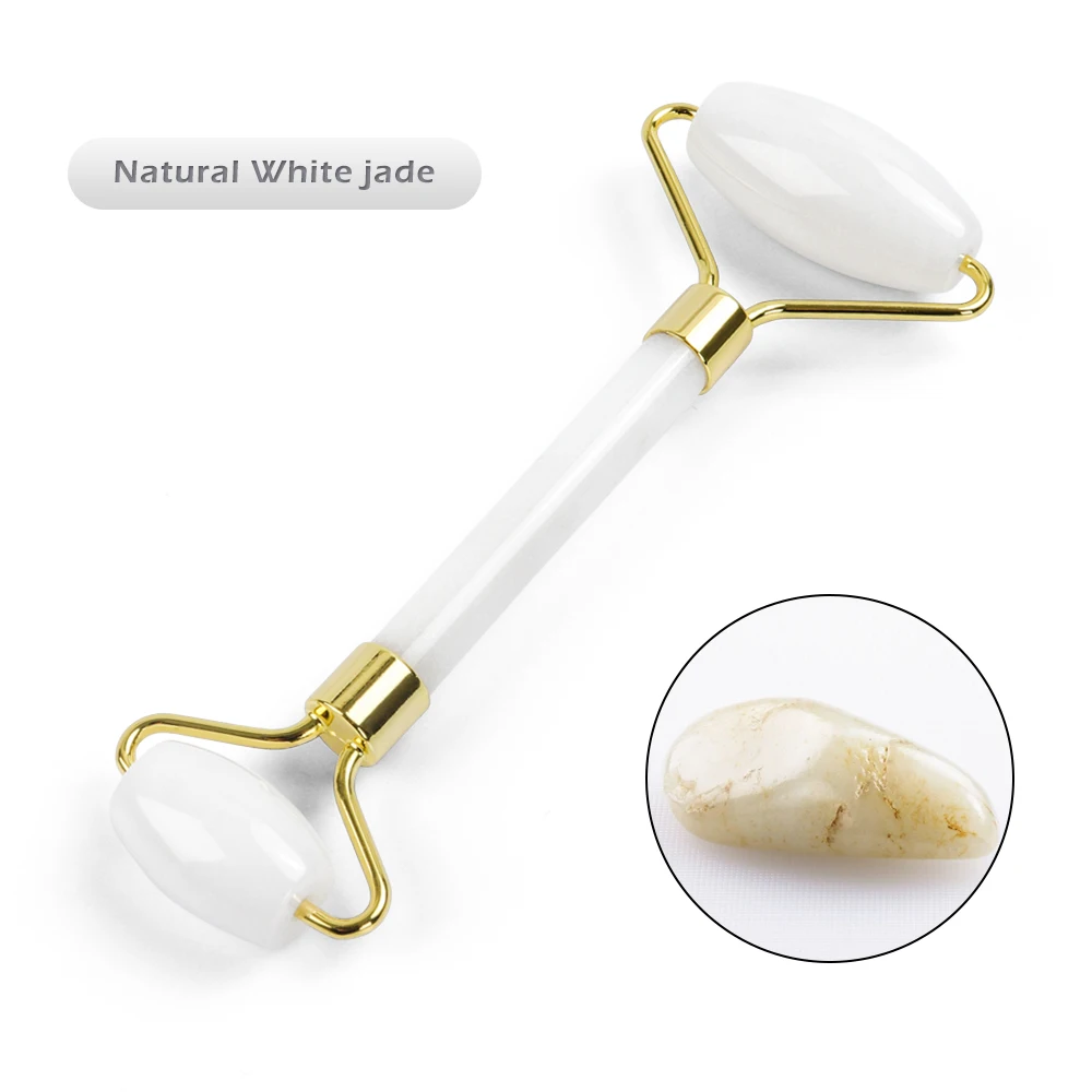 white jade Фиолетовый Кристальный нефритовый роликовый лицевой массажер портативный ролик для массажа лица удаление морщин подъемный инструмент Аметист ролик многоцветный - Цвет: white jade