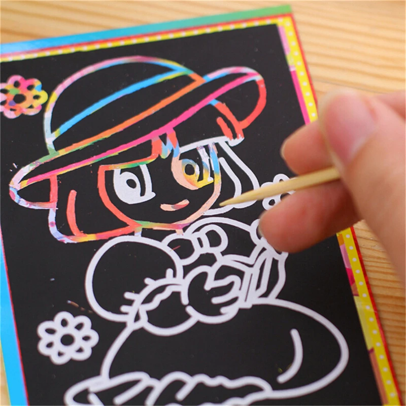 1 pcs Small Size Kids Scraping Painting Education Learning Toys For Children Scratch Black Cardboard Draw Paper Sketch 9*12CM | Канцтовары
