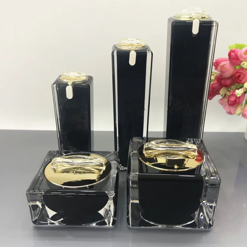 

High Grade Black Cosmetics Sub Acrylic 30/50/100ML Lotion Pump Bottle, Classic 15/30/50G Acrylic Cream Jar 6PCS 1Suit