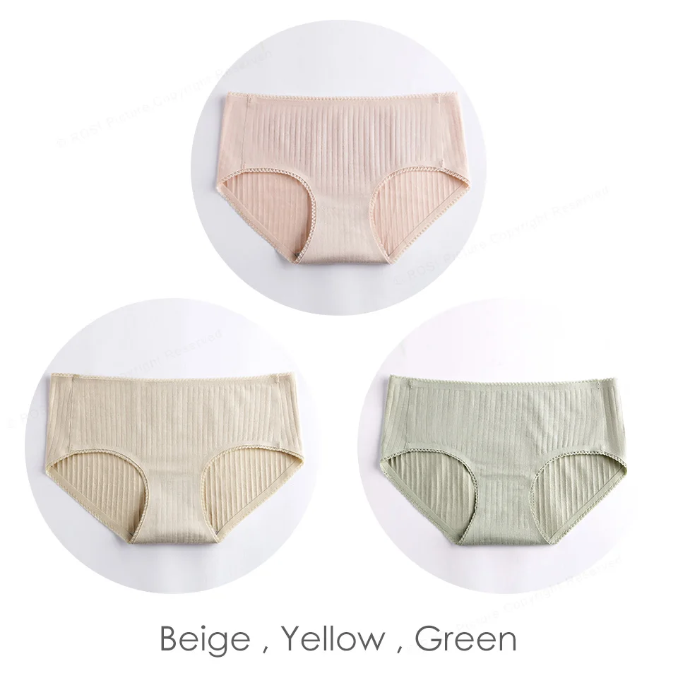 Beige Yellow Green Женские трусы из чесаного хлопка, бесшовные трусики для женщин, женские одноцветные трусы бикини, сексуальное нижнее белье, нижнее белье, 3 шт. ROSI - Цвет: Beige Yellow Green