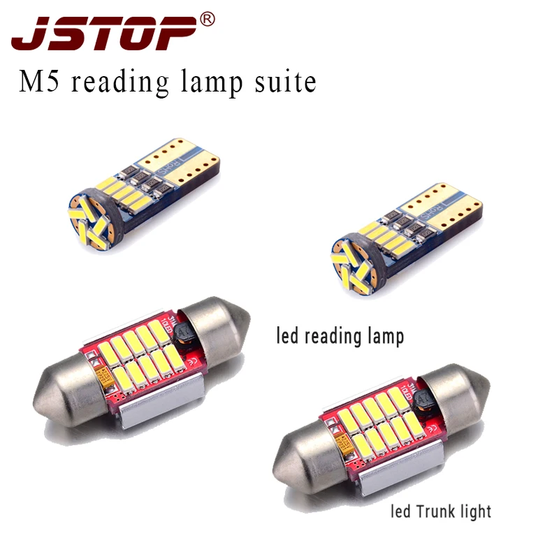 

JSTOP 4piece/set M5 Interior Lights led reading lights dome bulbs W5W T10 Trunk lamp 12V 6000K festoon 31mm c5w car reading lamp