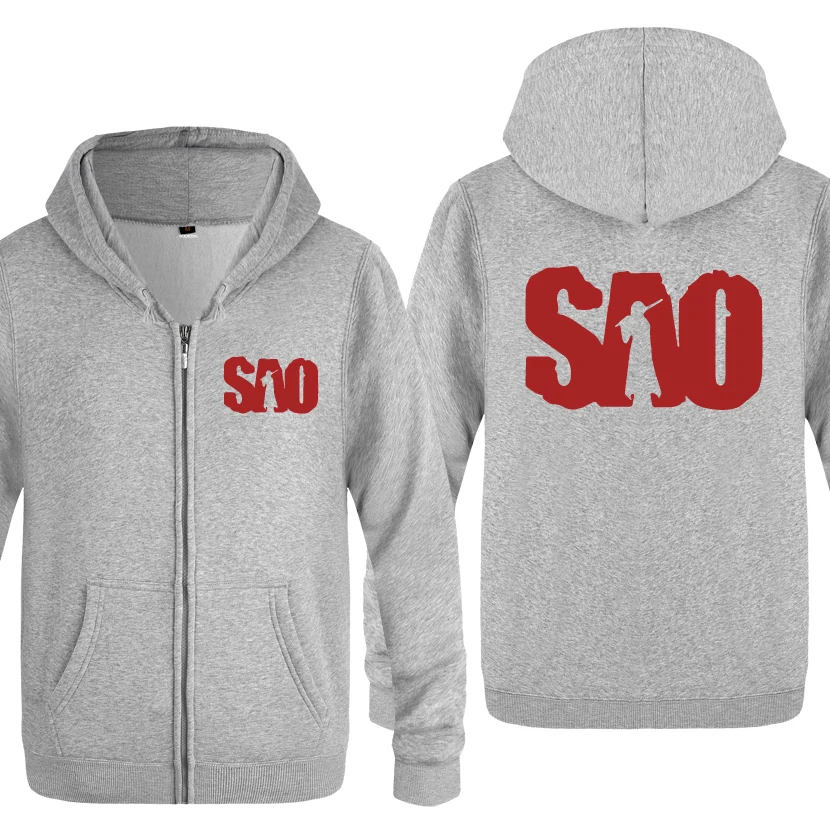 Sword Art Online SAO Anime Sweatshirts Men 2018 Mens Zipper Hooded Fleece Hoodies Cardigans | Мужская одежда