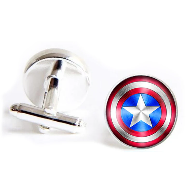 Мужские Запонки Captain America Shield 1 пара запонки супергероя Ретро стиль мужские