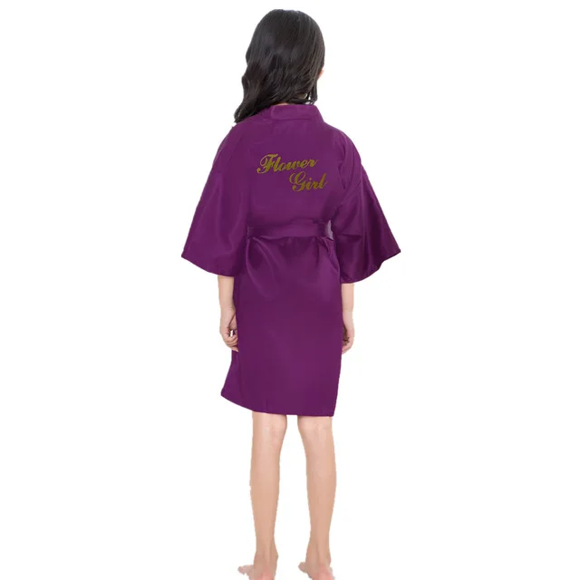 С надписью "для девочек в цветочек" Вишня в цвету детские Свадебный халат платье Детское кимоно, ночная рубашка для девочек; сезон лето одежда для сна, ночнушка - Цвет: Solid purple