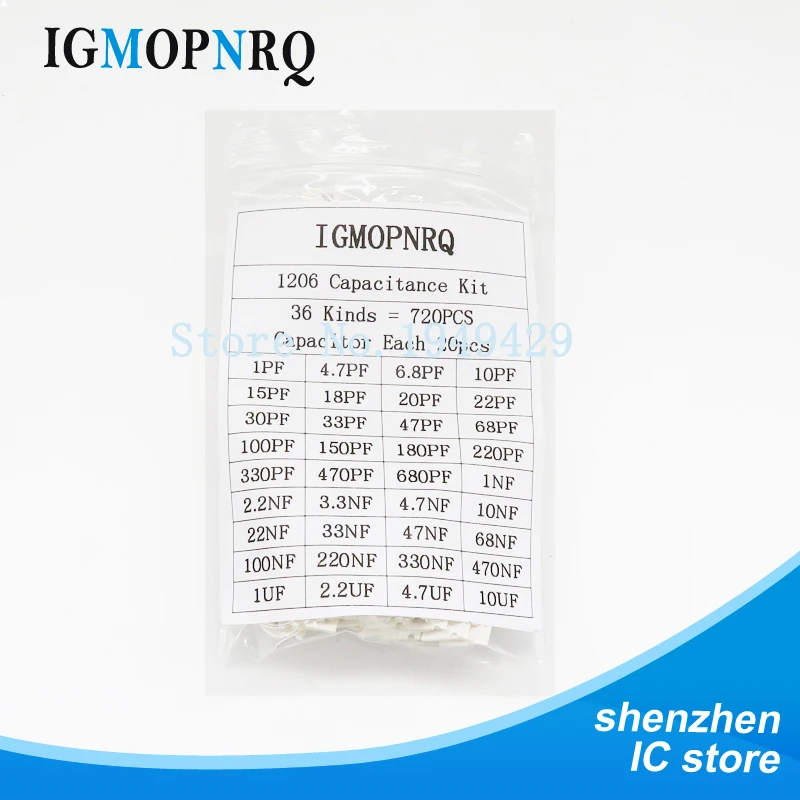 1206 SMD конденсатор в ассортименте 36 значений * 20 шт. = 7 1 пФ ~ 10 мкФ набор образцов