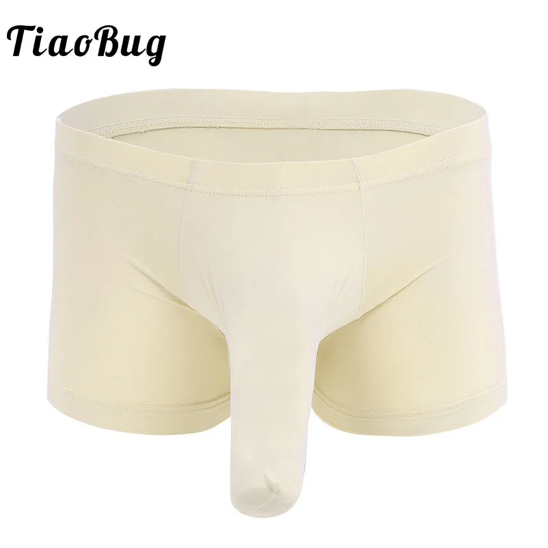 

TiaoBug Men Stretchy Boxer Shorts with Closed Penis Pouch Sheath Funny See-through Soft Underpants Hot Sexy Male Gay Underwear