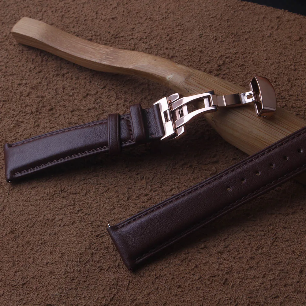Ремешок для часов из натуральной кожи Гладкий Ремешок для наручных часов коричневый браслет 14 мм 16 мм 18 мм 19 мм 20 мм мягкий ремешок застежка из розового золота