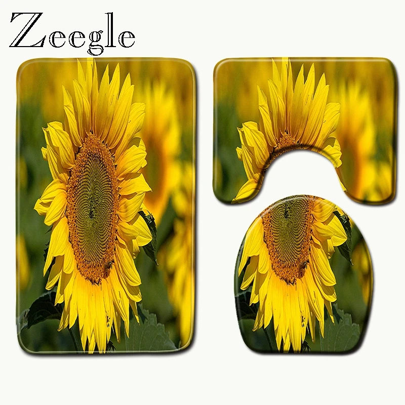 

Zeegle Scenery Pattern Absorbent Bathroom Bath Mat Toilet Rugs Non-slip Pedestal Rug Lid Toilet Cover Bath Mat Bathroom Rugs