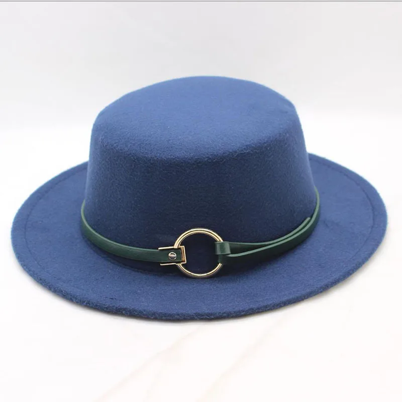 

2017 Autumn winter New Wool Belt buckle dome Top Hat For Women's Felt Wide Brim Fedora Hat Laday Bowler Gambler Top Hat