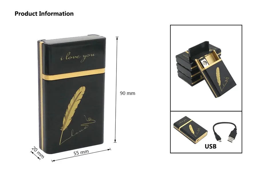 USB Зажигалка с чехлом, Непламено ветрозащитный и usb Перезаряжаемый курительный зажигалки