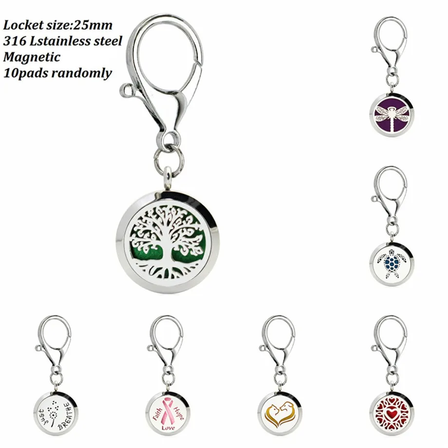 11 styles Key Chain 25mm Ribbon essential oil Locket Stainless Steel Perfume Diffuser chain with Heart shape Lobster clasp | Украшения и