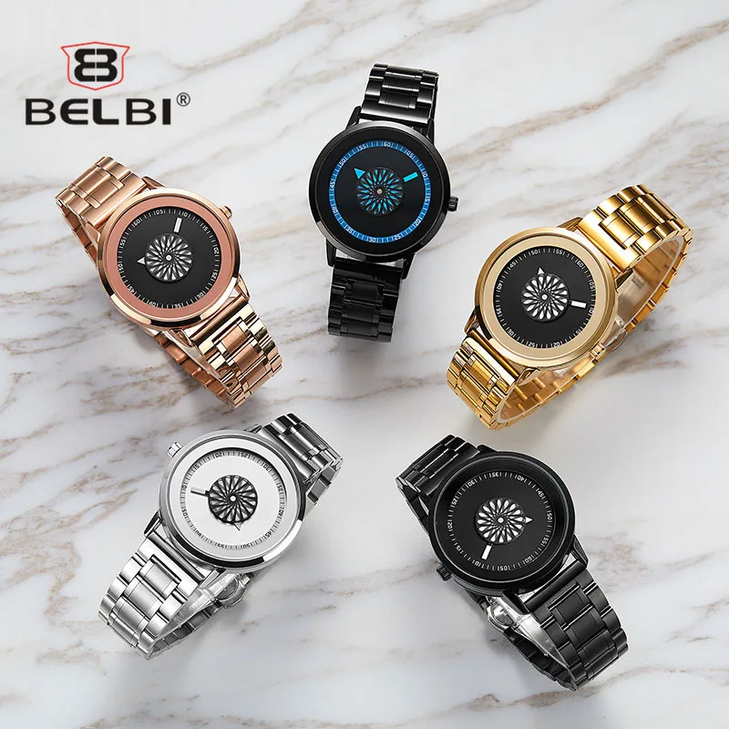 Мужские повседневные часы BELBI Модные Кварцевые Золотые с сетчатым ремешком
