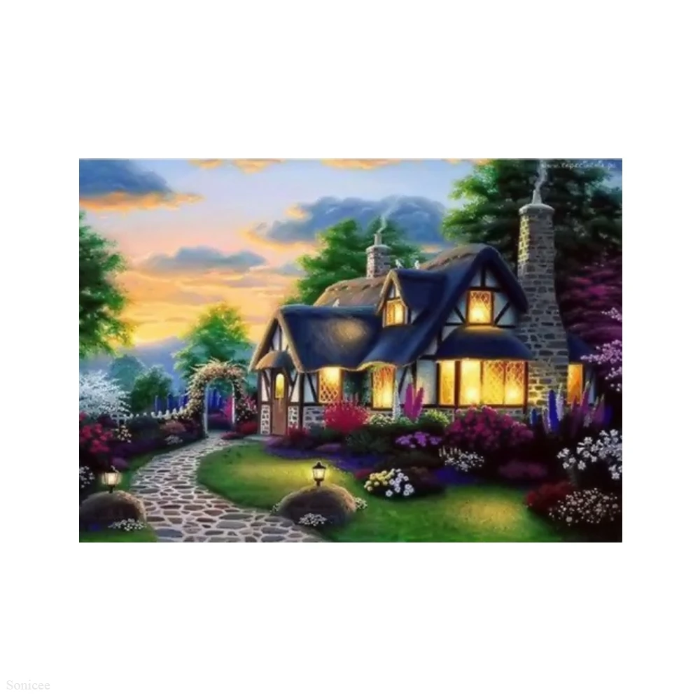 5D алмазная живопись пейзаж вышивка Набор для вышивки крестиком дом мост дерево