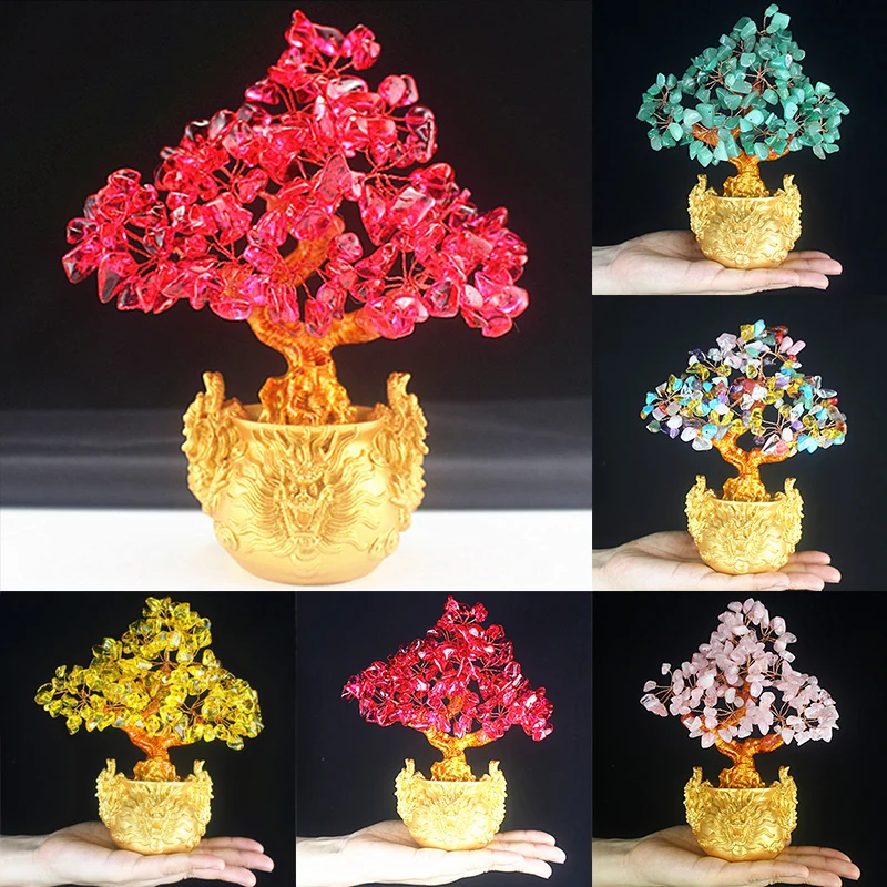 

Newest Crystal Money Tree Ornaments Lucky Tree Bonsai Style Wealth Luck Feng Shui Bring Wealth Home Money Tree Ornaments