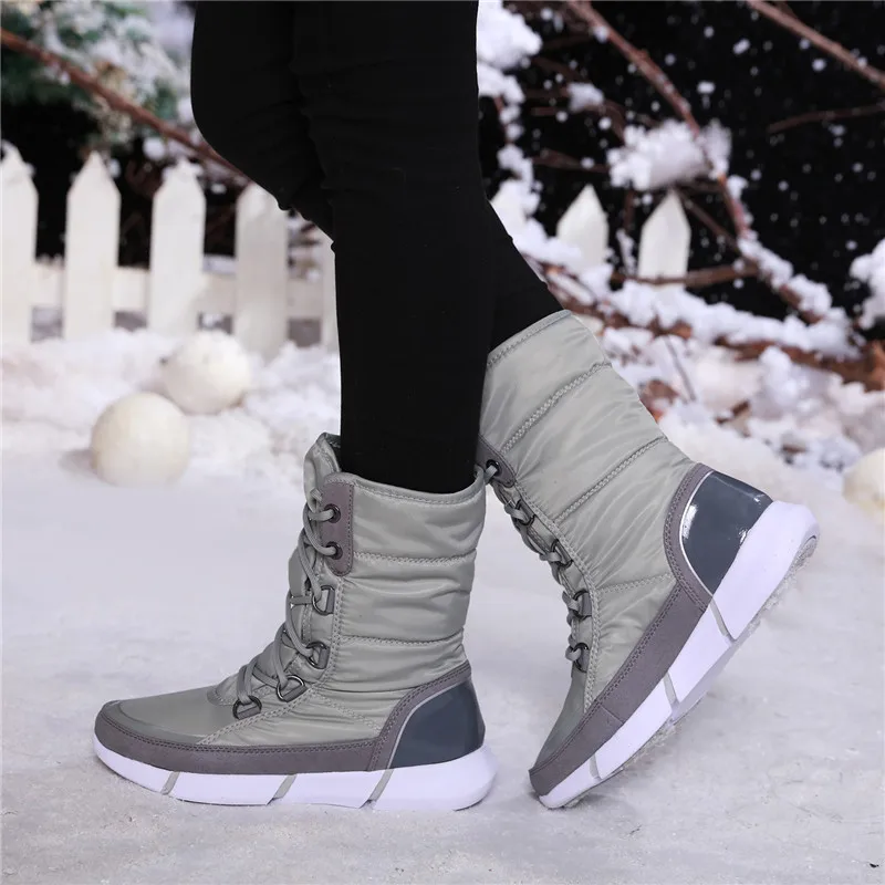 Gray Новинка; зимние водонепроницаемые теплые походные ботинки на шнуровке; нескользящая Уличная обувь для охоты; походные профессиональные кроссовки для альпинизма; женская обувь - Цвет: Gray