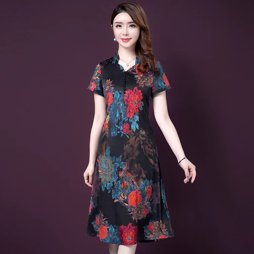 Женское шелковое платье с коротким рукавом элегантное ТРАПЕЦИЕВИДНОЕ ПЛАТЬЕ