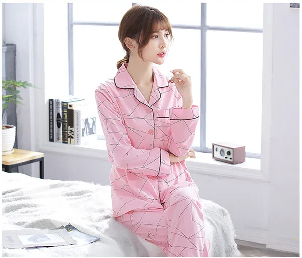 Весенне осенняя Пижама для кормящих мам беременных Хлопковая пижама с длинными
