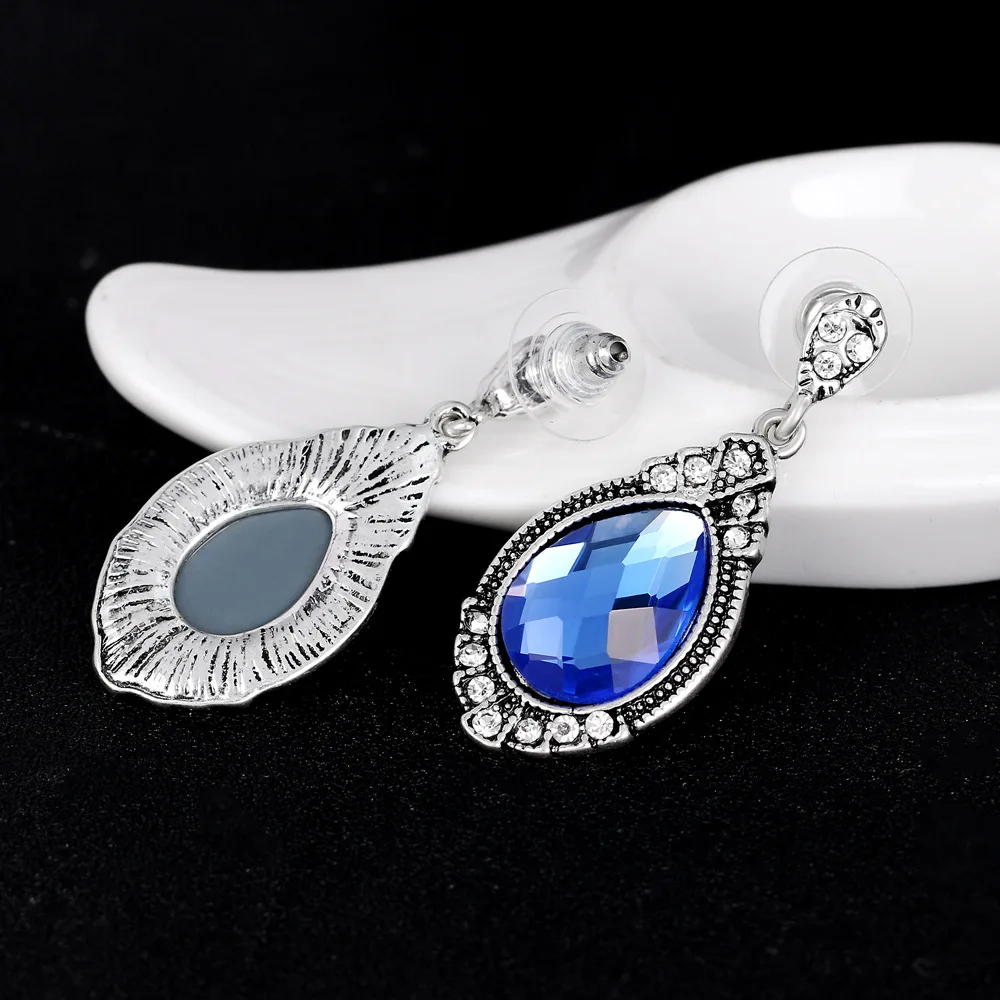 Винтаж синий кристалл Висячие серьги для Для женщин Модные украшения старинное