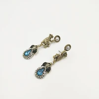 rongho baroque vintage metal monkey earrings for women pearl brincos crystal leaf earring pendant femme ancient earring bijoux