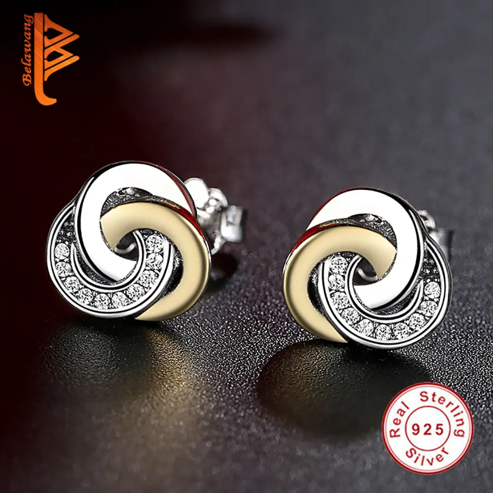 Женские серьги-гвоздики из серебра 925 пробы золотистого цвета | Украшения и