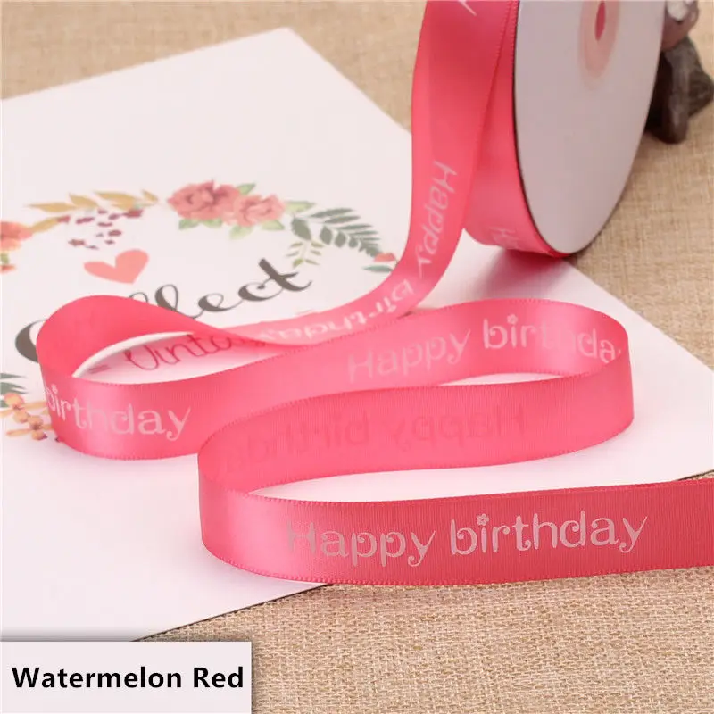 Watermelon Red Высокое качество 2 см полиэстер лента 5 метров-45 метров торт магазин выпечки печатные ленты Цветочные с днем рождения упаковка подарок украшение - Цвет: Watermelon Red