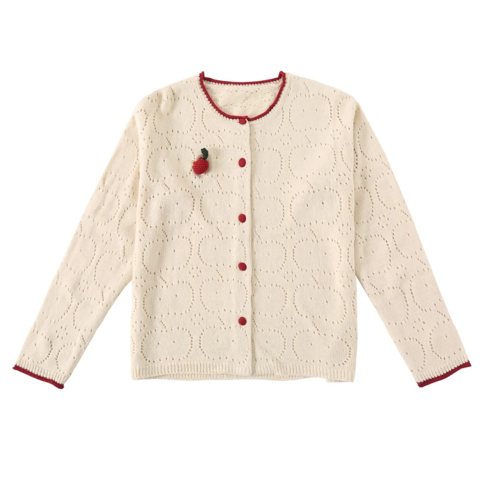 Spring Casual Original Apple Brooch Hollow Flowers Womens Thin Knit Coat Vintage Female Knitted Cardigans Sweet Knitwear New |