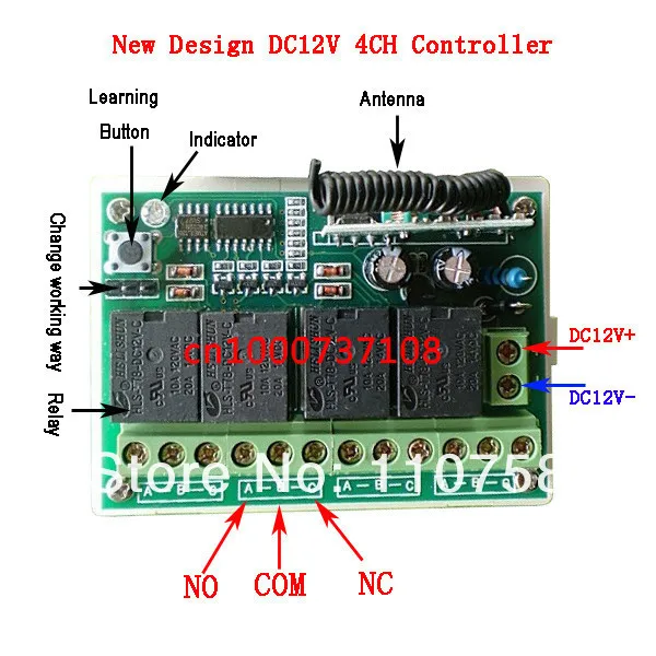 Выключатель света с дистанционным управлением 12 в пост. Тока 10 А 4 канала 315 м/433 м RF