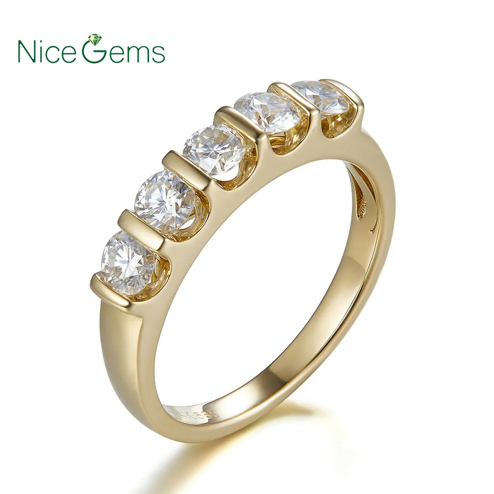 NiceGems Solid 14K желтое золото 1 карат TW. 3 5 мм D Цвет камней свадебный браслет Муассанит