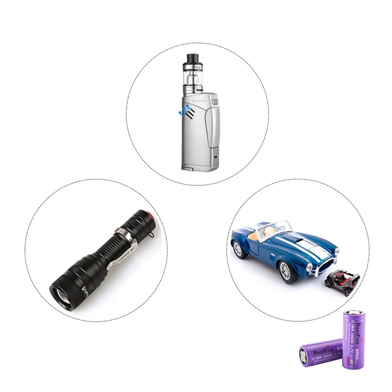 

26650 bateria 3,7 V Li-ion recargable 26650 6000 mAh para E cigarrillo Vape LED linterna antorcha 26650 b009 Torch battery
