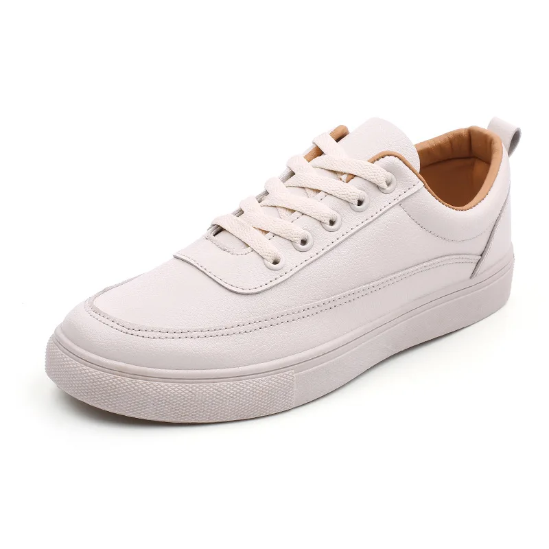 Мужские кроссовки на плоской подошве белые из искусственной кожи дышащие для