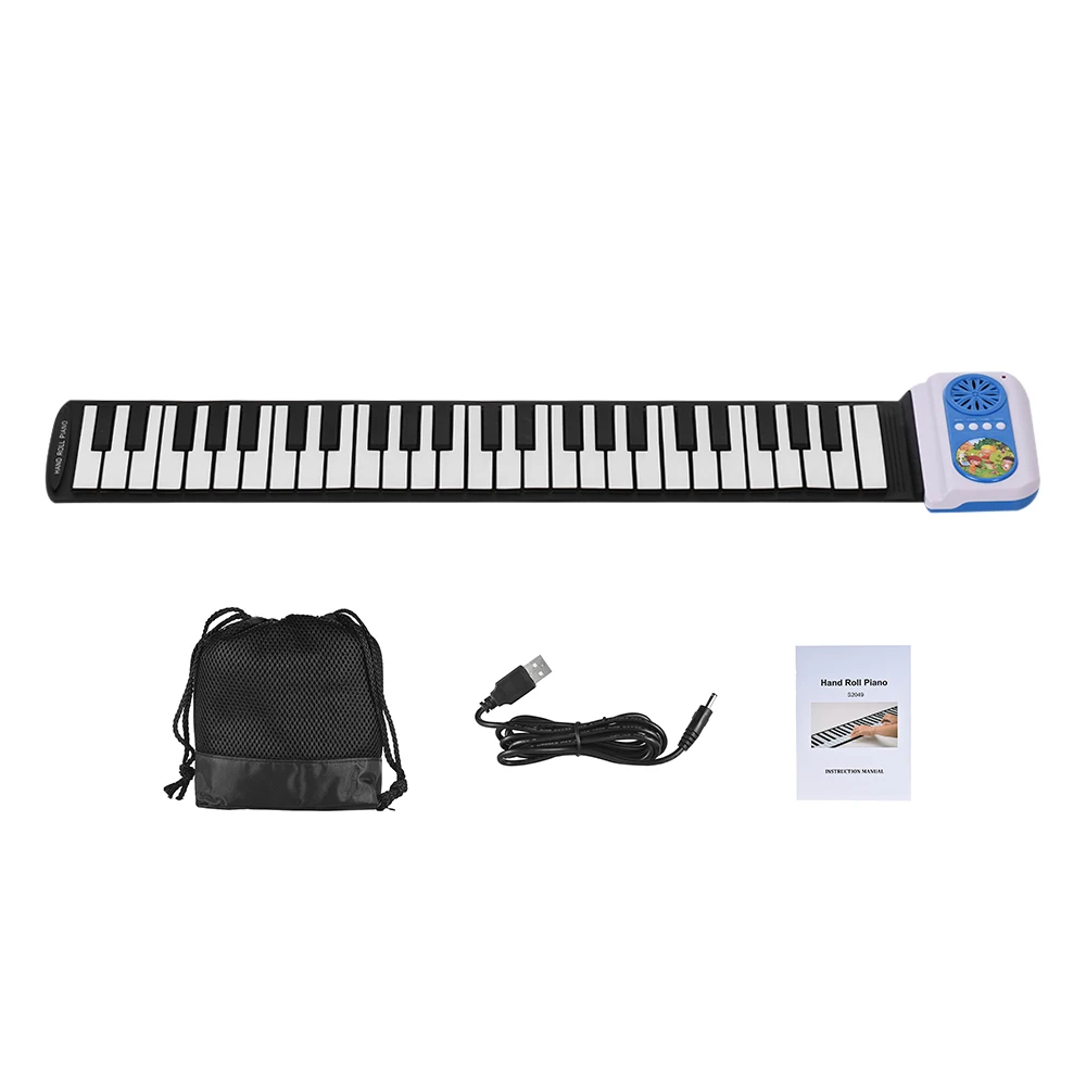 

Портативное пианино с 49 клавишами, силиконовая электронная клавиатура, рулонное пианино с встроенным динамиком, обучающая функция для дете...