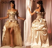 okoufen champagne quinceanera dresses princess hi low lace victorian masquerade gothic prom special occasion dress 3d flowers