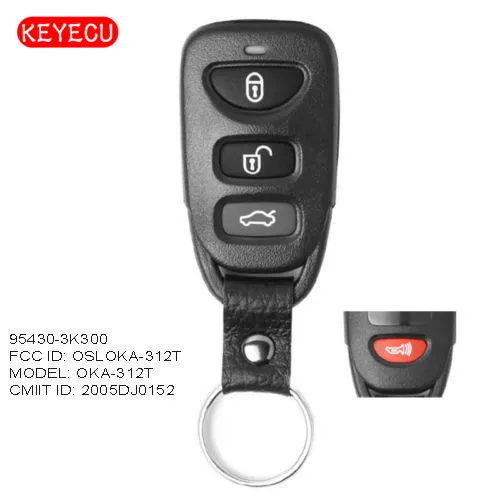 

Keyecu Replacemen Remote Key Fob 3+1B 315MHz for Hyundai Sonata Accent Elantra FCC: OKA-312T , 95430-3K300