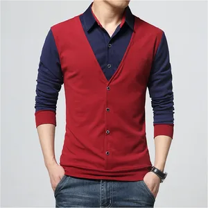 Мужская рубашка поло с длинным рукавом, повседневная дизайнерская рубашка с имитацией двух предметов, весна-осень 2019