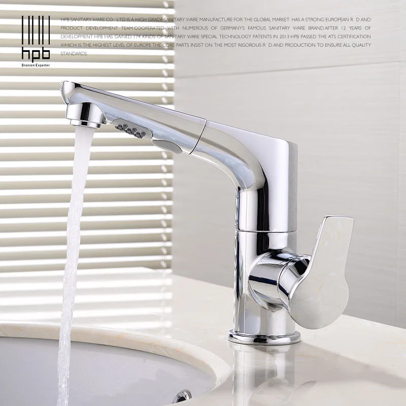 HPB выдвижной подъемный кран для ванной комнаты латунный Смеситель раковины с