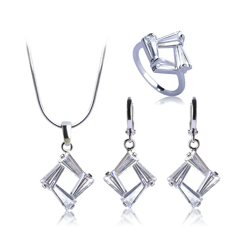Classic Mixcolor Wedding Jewelry Sets Pendant Necklace&ampEarrings &ampRing Women Silver Gold Color Zircon Copper Schmuck Mujer Bijoux |