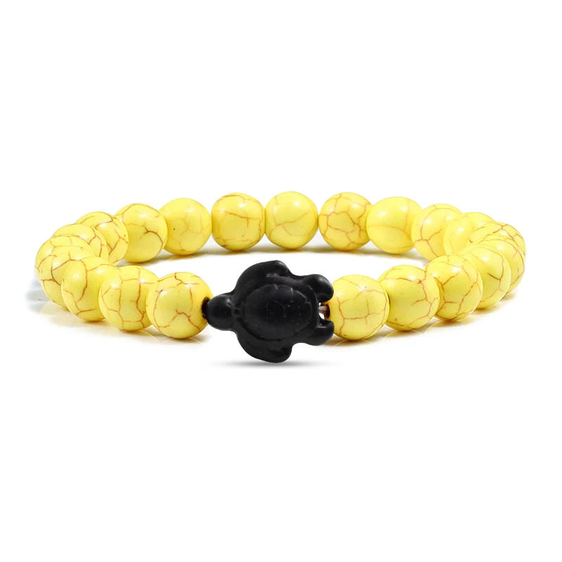 yellow black Простые мини Черепаховые браслеты для пары сверхъестественного цвета бирюзовые бусины матовый черный камень ручной цепи браслет для мужчин - Окраска металла: yellow black