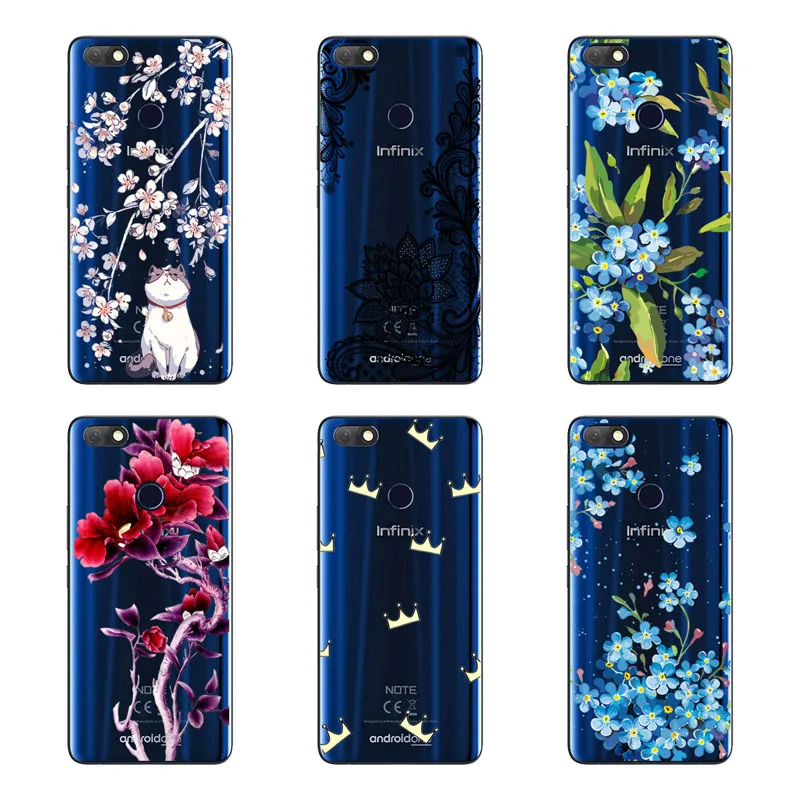Infinix Примечание 5X604 чехол кремний черный живопись цветок Мягкий ТПУ задняя крышка