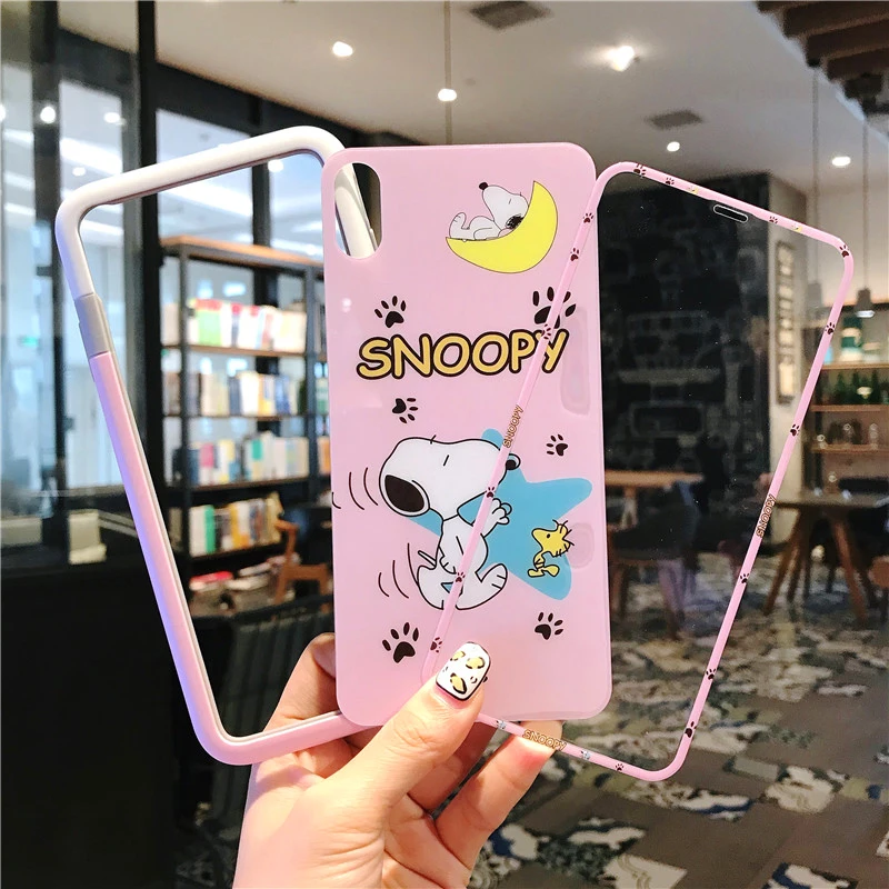 For iPhone XS max soft bumper + Kitty Tempered Glass Screen film ( Front &ampBack ) frame for X XR cartoon glass flim |