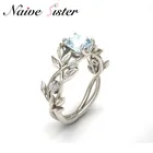 Модное женское кольцо с прозрачным синим кубическим цирконием ААА, цветочное украшение, лоза, листья, подарочное ювелирное изделие для невесты
