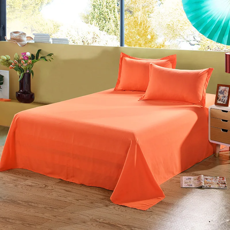 

1PCS Solid Colour Double Ded Flat Fitted Sheet Colourful PolyesterBedding Set Brief Bed Linens Flat Sheet Twin King Size 11