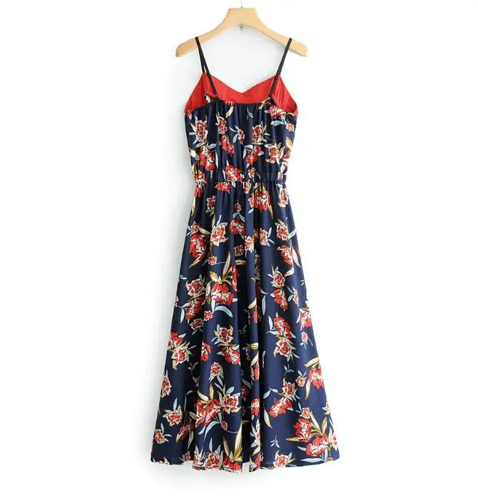 

Women's summer spaghhetti strap dress female vintage print sleeveless summer dress TB798