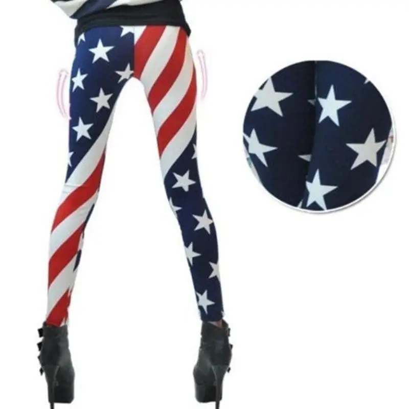 New American Flag Stripes Star Print Leggings Thin Slim Pants Skinny Fitness High Stretched Casual Workout | Женская одежда