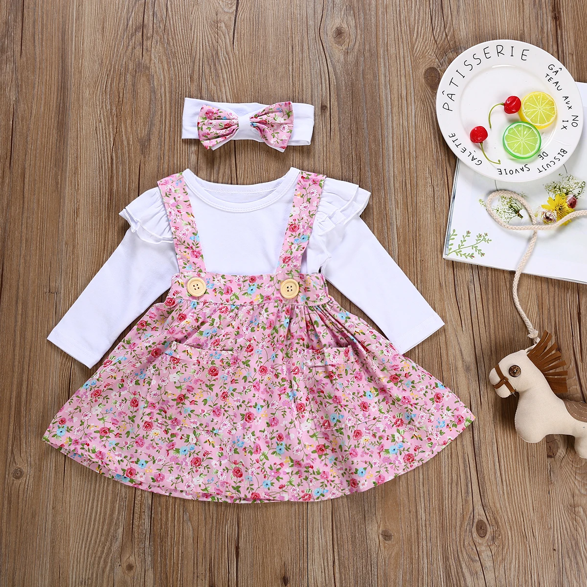 Осенняя одежда для новорожденных девочек из 3 предметов футболка с длинными