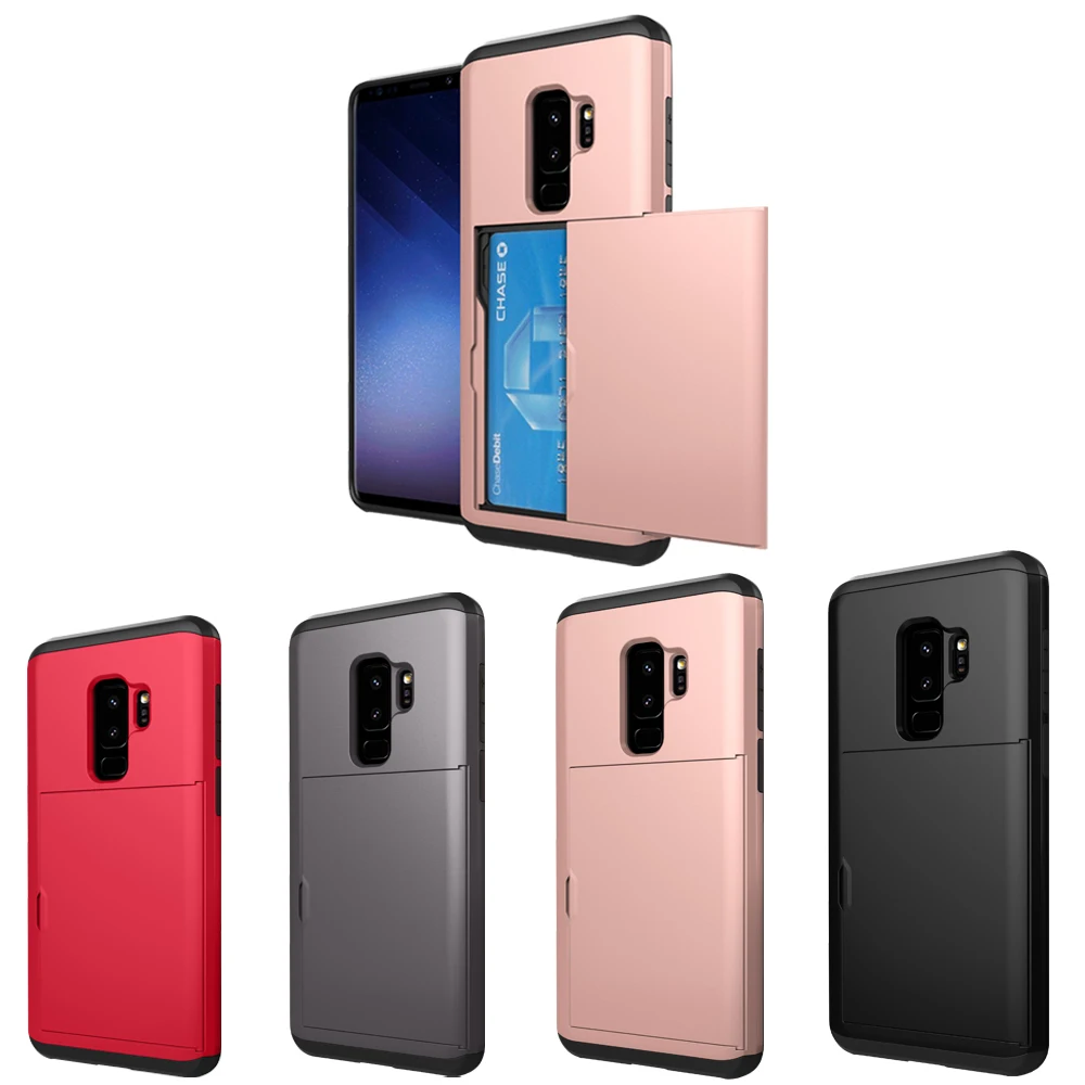 Чехол кошелек для Galaxy S9 Прочный Гибридный двухслойный держатель карт со скрытым