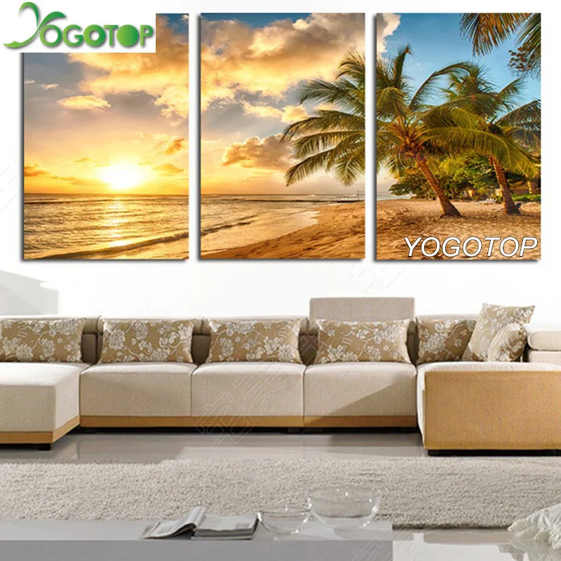 

YOGOTOP DIY Diamond Painting Cross Stitch Kit Full Embroidery 5D Square Drill Mosaic Decor Sea Beach Dusk Landscape 3pcs ML497