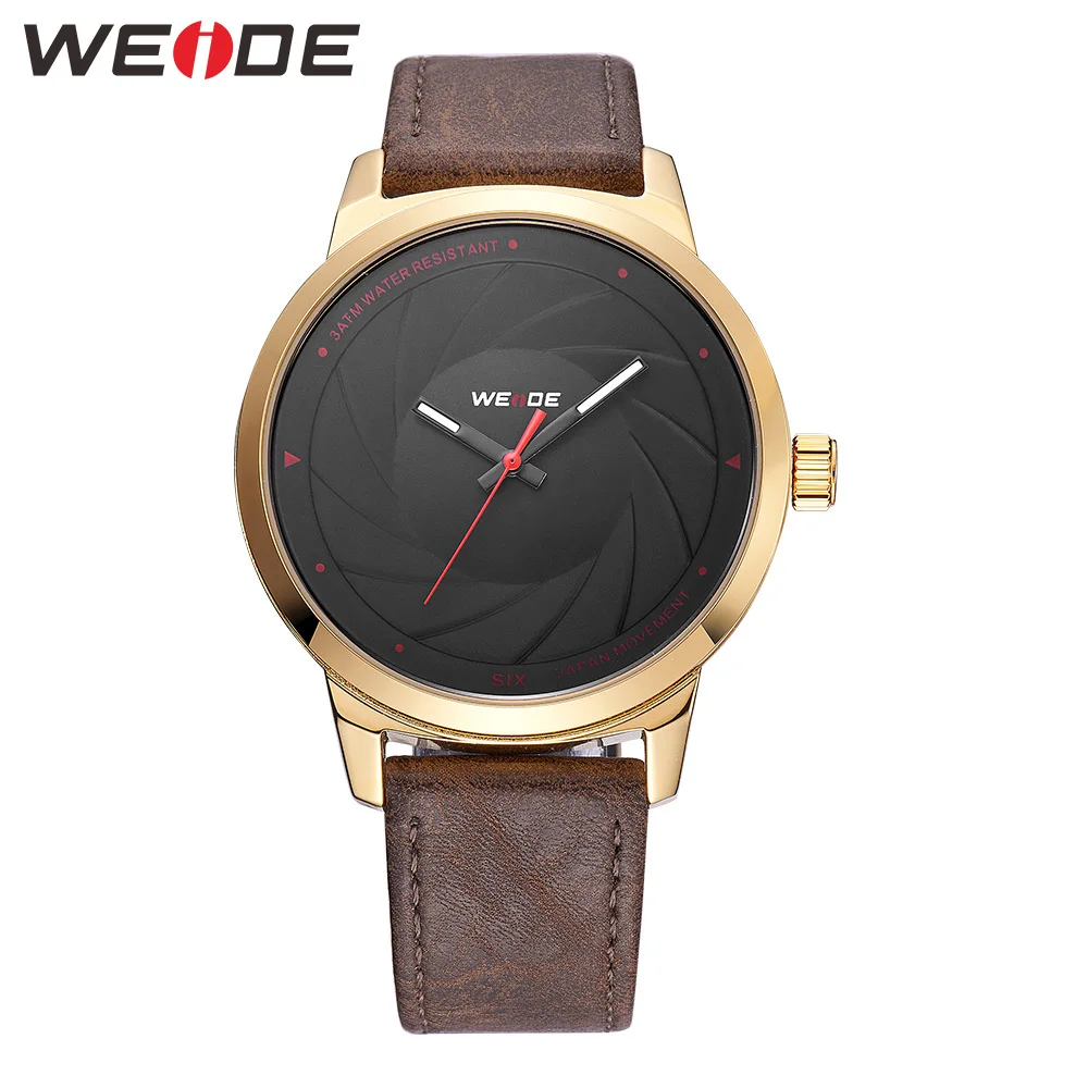 WEIDE кожаные мужские часы брендовые Роскошные будильник аналоговые кварцевые