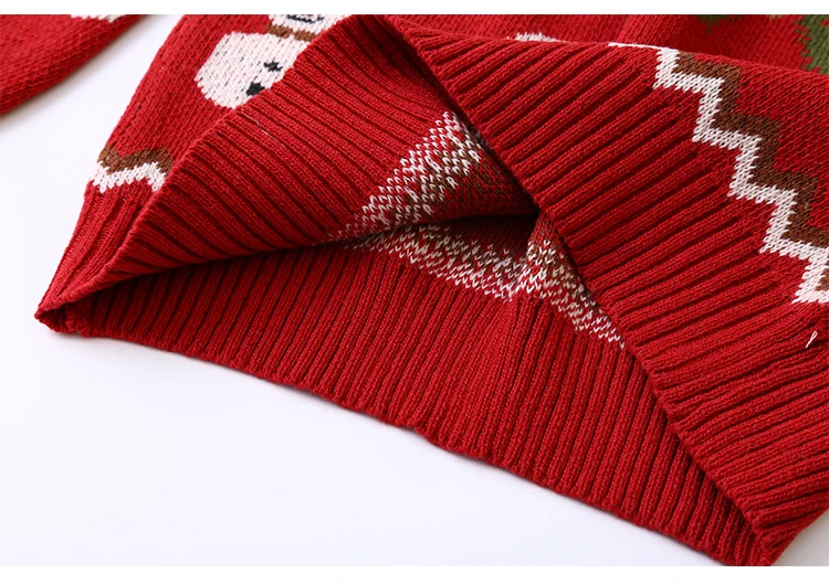 Spring Casual Women Pullover Sweater ONeck Cute Bear Snowman Jacquard Vintage Student Girls Knitted Pullovers Tops Red Knitwear | Женская